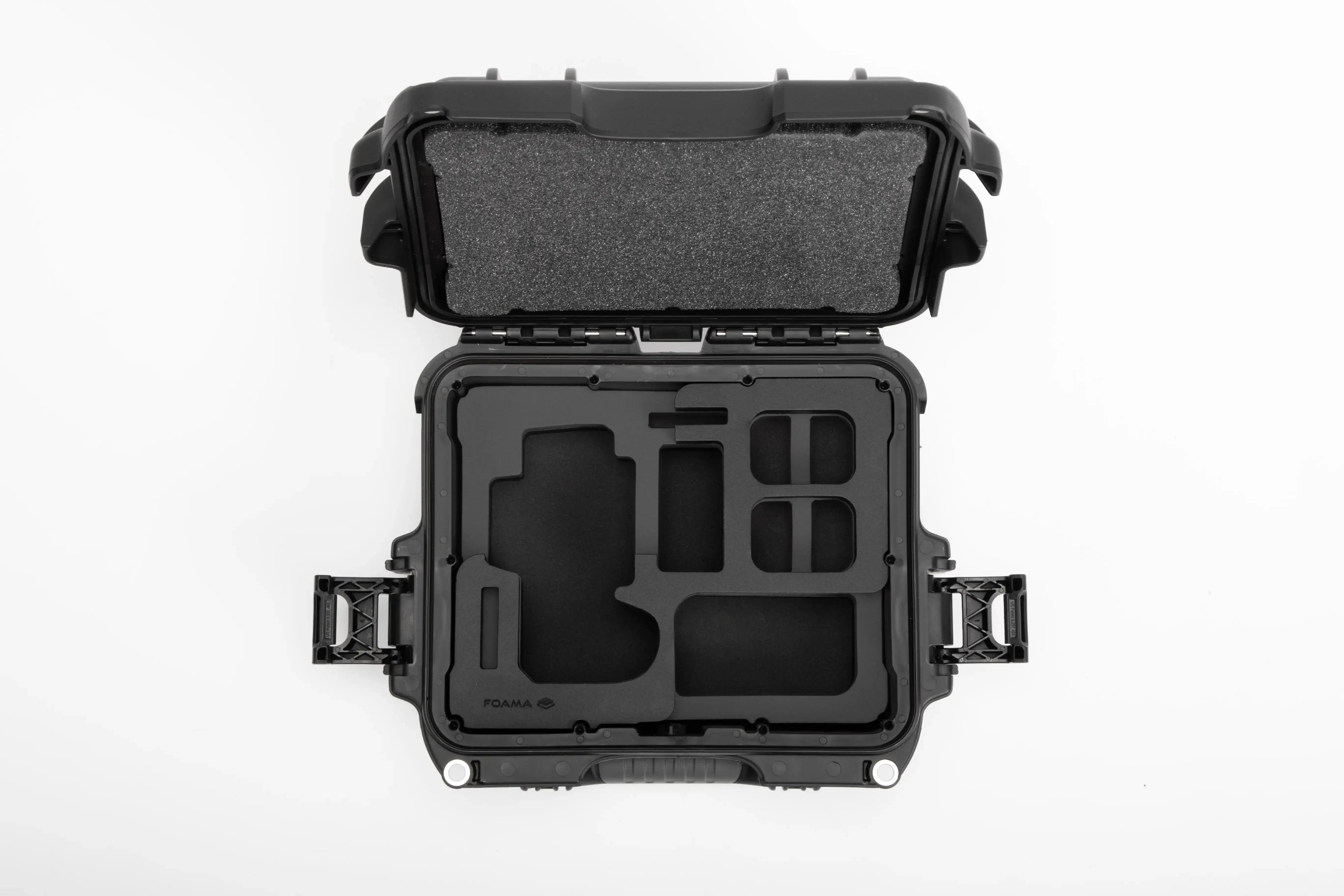 Top view of Canon Camera Compact Case For EOS R5, R5 II, R6, R6 II, R7 with Black Layer Custom Foam Insert