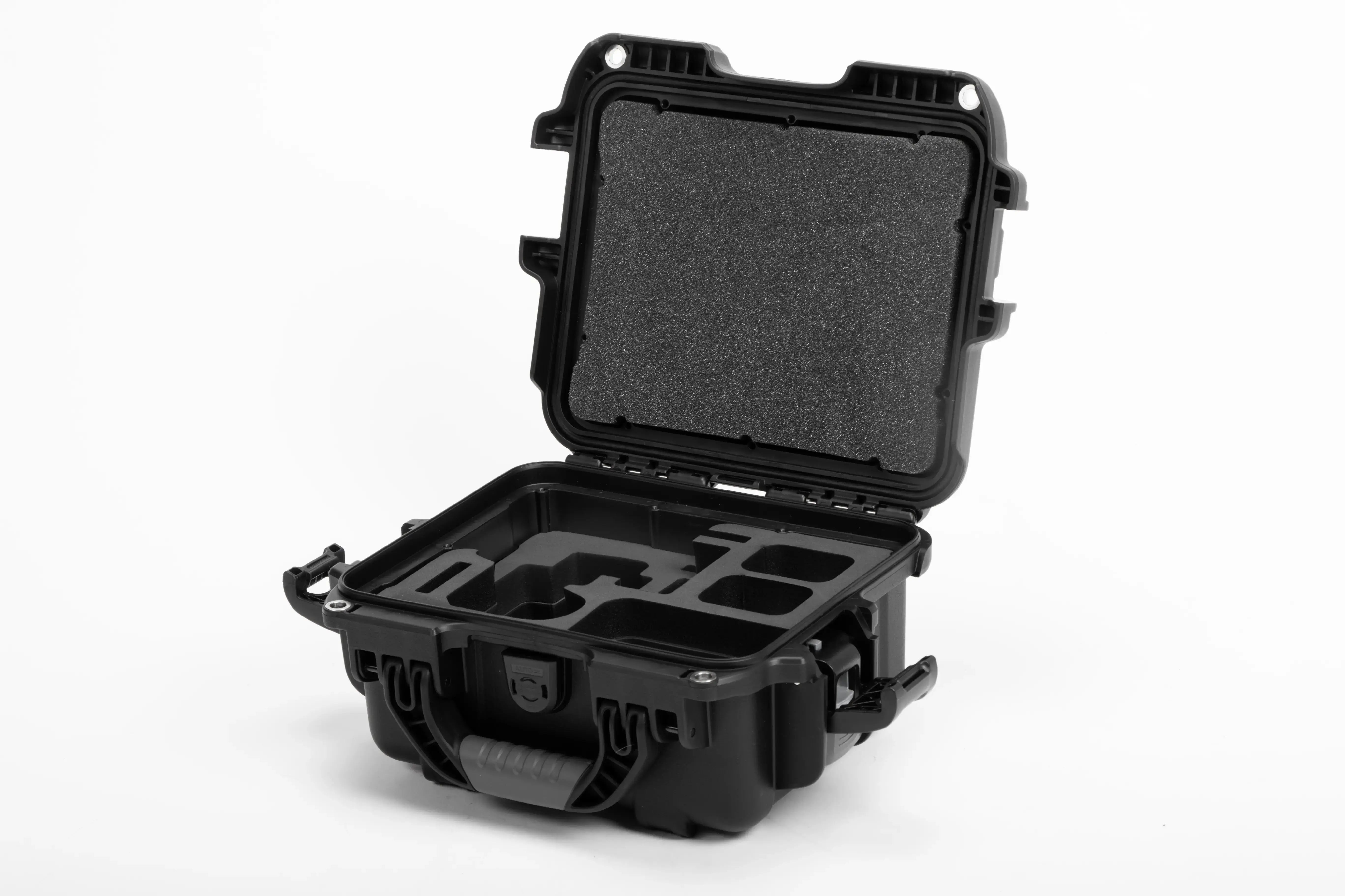 Angle view of Canon Camera Compact Case For EOS R5, R5 II, R6, R6 II, R7 with Black Layer Custom Foam Insert