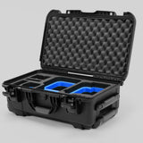 Angle view of Black Color Canon C400 Camera Carry-on Case and Blue Layer Custom Foam Insert