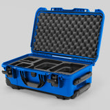 Angle view of Blue Color Canon C400 Camera Carry-on Case and Black Layer Custom Foam Insert