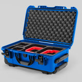 Angle view of Blue Color Canon C400 Camera Carry-on Case and Red Layer Custom Foam Insert