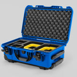 Angle view of Blue Color Canon C400 Camera Carry-on Case and Yellow Layer Custom Foam Insert