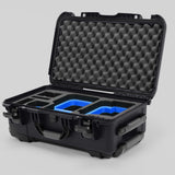 Angle view of Graphite Color Canon C400 Camera Carry-on Case and Blue Layer Custom Foam Insert