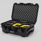Angle view of Graphite Color Canon C400 Camera Carry-on Case and Yellow Layer Custom Foam Insert