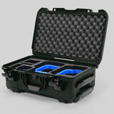 Angle view of Olive Color Canon C400 Camera Carry-on Case and Blue Layer Custom Foam Insert