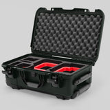 Angle view of Olive Color Canon C400 Camera Carry-on Case and Red Layer Custom Foam Insert