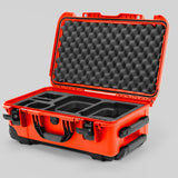 Angle view of Orange Color Canon C400 Camera Carry-on Case and Black Layer Custom Foam Insert