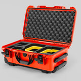Angle view of Orange Color Canon C400 Camera Carry-on Case and Yellow Layer Custom Foam Insert
