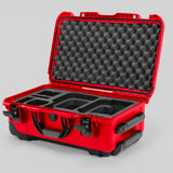 Angle view of Red Color Canon C400 Camera Carry-on Case and Black Layer Custom Foam Insert