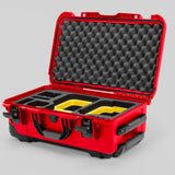 Angle view of Red Color Canon C400 Camera Carry-on Case and Yellow Layer Custom Foam Insert