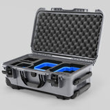 Angle view of Silver Color Canon C400 Camera Carry-on Case and Blue Layer Custom Foam Insert