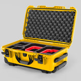 Angle view of Yellow Color Canon C400 Camera Carry-on Case and Red Layer Custom Foam Insert