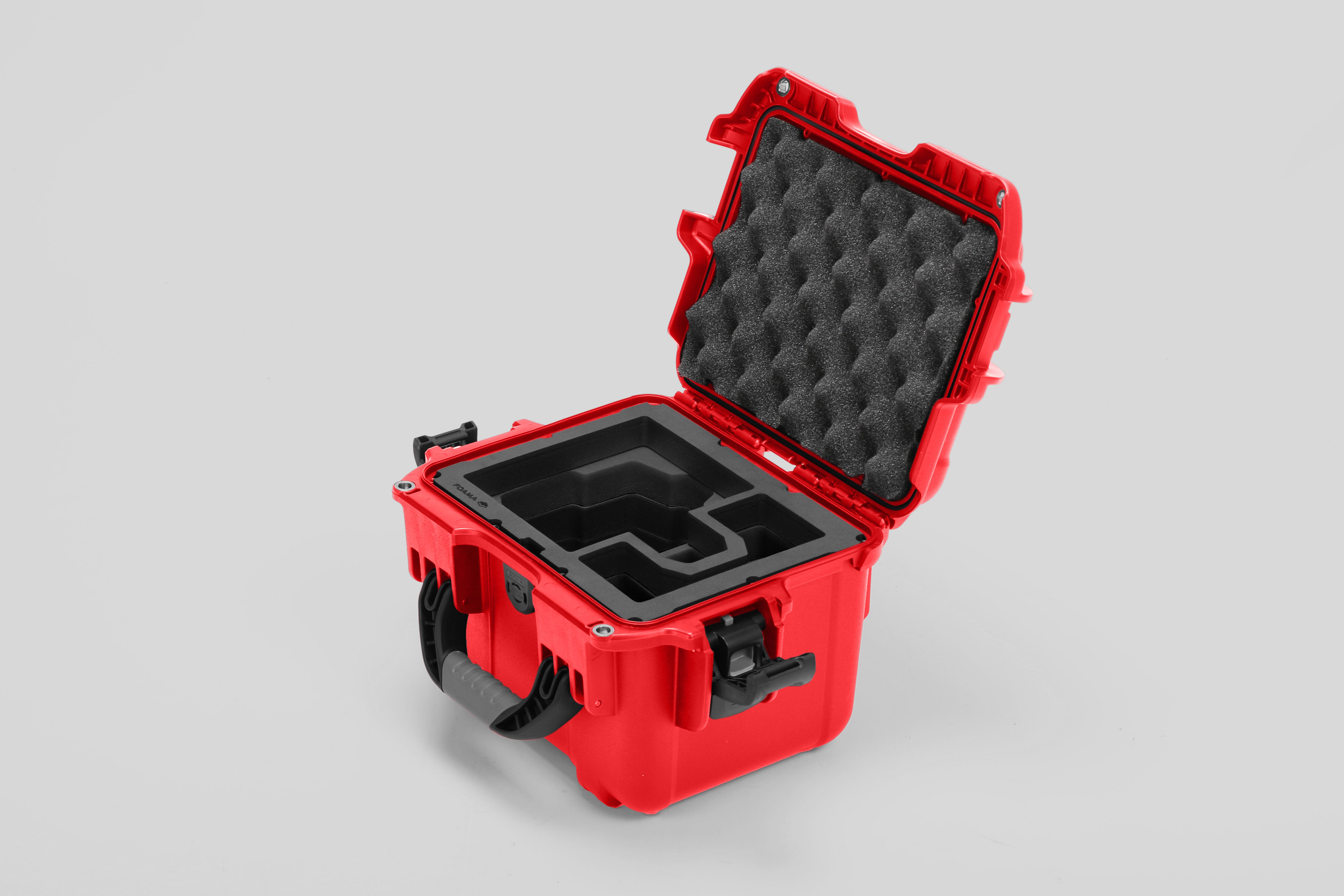 Angled view of DJI Zenmuse H30T Red Color Storage and Carrying Case and Custom Foam Insert