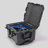 Angled view of Sony FX6 Graphite Color Studio Case and Custom Foam Insert with a Blue Layer