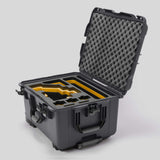 Angled view of Sony FX6 Graphite Color Studio Case and Custom Foam Insert with a Yellow Layer