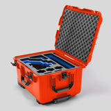 Angled view of Sony FX6 Orange Color Studio Case and Custom Foam Insert with a Blue Layer