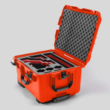 Angled view of Sony FX6 Orange Color Studio Case and Custom Foam Insert with a Red Layer