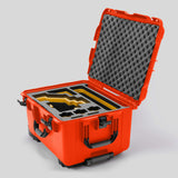 Angled view of Sony FX6 Orange Color Studio Case and Custom Foam Insert with a Yellow Layer