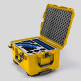 Angled view of Sony FX6 Yellow Color Studio Case and Custom Foam Insert with a Blue Layer
