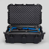 Front view of Black Color Optimo 24-290mm Heavy-Duty Lens Case and Blue Layer Custom Foam Insert