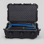 Front view of Black Color Optimo 24-290mm Heavy-Duty Lens Case and Blue Layer Custom Foam Insert