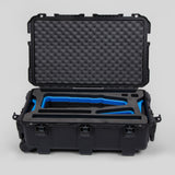 Front view of Black Color Optimo 24-290mm Heavy-Duty Lens Case and Blue Layer Custom Foam Insert