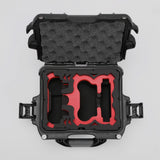 Top view of DJI Neo Black Color Adventure Ready Compact Waterproof Carry-on Case and Custom Foam Insert with a Red Layer for DJI Neo