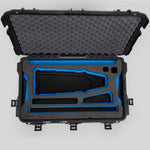 Top view of Black Color Optimo 24-290mm Heavy-Duty Lens Case and Blue Layer Custom Foam Insert
