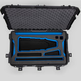 Top view of Black Color Optimo 24-290mm Heavy-Duty Lens Case and Blue Layer Custom Foam Insert