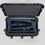 Top view of Black Color Optimo 24-290mm Heavy-Duty Lens Case and Blue Layer Custom Foam Insert