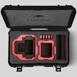 Top view of Foama Black Color Carry-on case and Custom Foam Insert with Red Layer for RED Komodo-X
