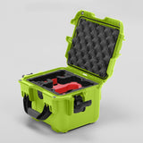 Angled view of DJI Neo Lime Color Adventure Ready Compact Waterproof Carry-on Case and Custom Foam Insert with a Red Layer for DJI Neo