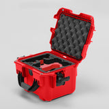 Angled view of DJI Neo Red Color Adventure Ready Compact Waterproof Carry-on Case and Custom Foam Insert with a Red Layer for DJI Neo