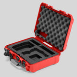 Angled view of Foama Red Color All-Weather Carry-on Case and Black Custom Foam Insert for DJI Neo