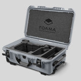 Angle view of Silver Color ARRI Alexa 35 Carry-On Case with Black Layer Custom Foam Insert