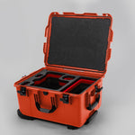 Angled view of ARRI Alexa 35 Orange Color Studio Case with Red Layer Custom Foam Insert