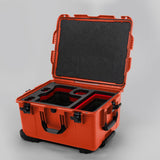 Angled view of ARRI Alexa 35 Orange Color Studio Case with Red Layer Custom Foam Insert