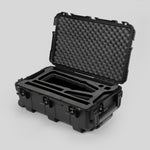 Angle view of Black Color Optimo 24-290mm Heavy-Duty Lens Case and Black Layer Custom Foam Insert