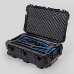 Angle view of Black Color Optimo 24-290mm Heavy-Duty Lens Case and Blue Layer Custom Foam Insert