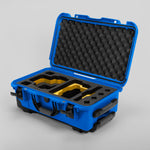 Angle view of Blue Color RED V Raptor Carry-On Case with Yellow Layer Custom Foam Insert