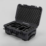 Angle view of Graphite Color RED V Raptor Carry-On Case with Black Layer Custom Foam Insert
