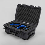 Angle view of Graphite Color RED V Raptor Carry-On Case with Blue Layer Custom Foam Insert