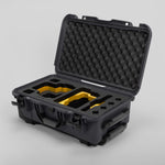 Angle view of Graphite Color RED V Raptor Carry-On Case with Yellow Layer Custom Foam Insert