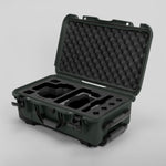 Angle view of Olive Color RED V Raptor Carry-On Case with Black Layer Custom Foam Insert