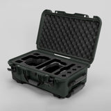 Angle view of Olive Color RED V Raptor Carry-On Case with Black Layer Custom Foam Insert