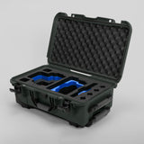Angle view of Olive Color RED V Raptor Carry-On Case with Blue Layer Custom Foam Insert