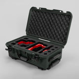 Angle view of Olive Color RED V Raptor Carry-On Case with Red Layer Custom Foam Insert