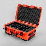 Angle view of Orange Color RED V Raptor Carry-On Case with Black Layer Custom Foam Insert