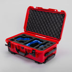 Angle view of Red Color RED V Raptor Carry-On Case with Blue Layer Custom Foam Insert