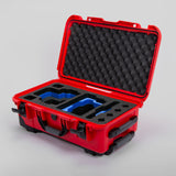 Angle view of Red Color RED V Raptor Carry-On Case with Blue Layer Custom Foam Insert